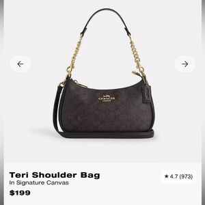 Coach Teri Shoulder Bag in Dark Brown and Gold